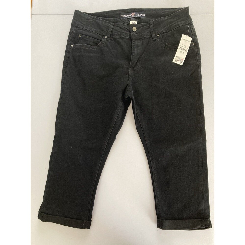 Diamond & Threads Women’s Size 18 NWT Black Cuffed Denim Capris Excellent New